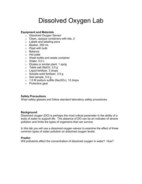 Full Download Dissolved Oxygen Lab Answers 