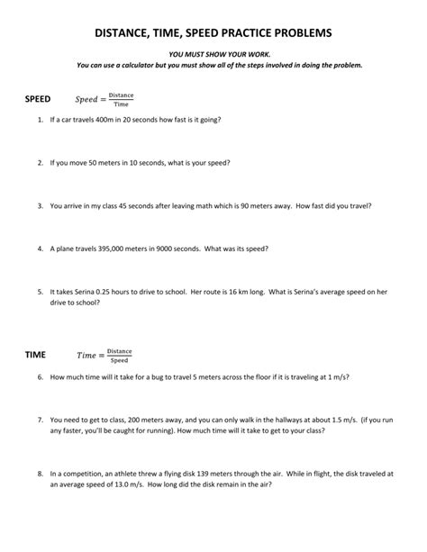 Distance Time Speed Practice Problems