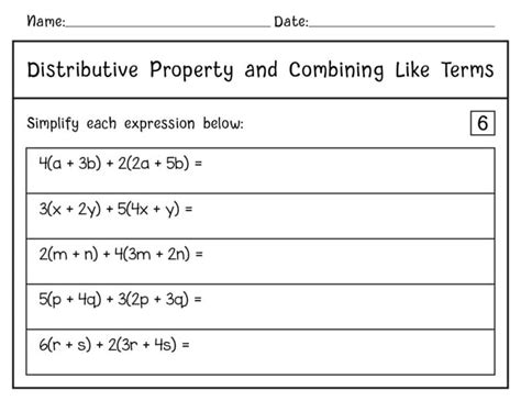 Distributive Property And Combining Like Terms Kuta