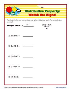 Distributive Property Watch The Signs 6th 7th Grade Distributive Property Worksheet 6th Grade - Distributive Property Worksheet 6th Grade