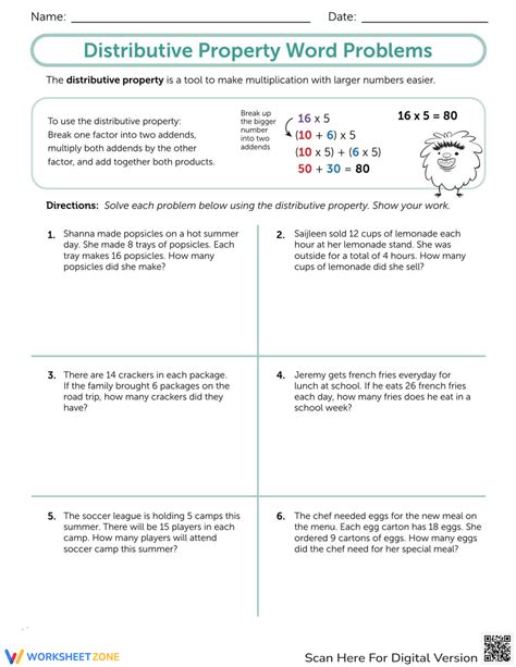 Distributive Property Word Problems Lesson Plans Worksheets