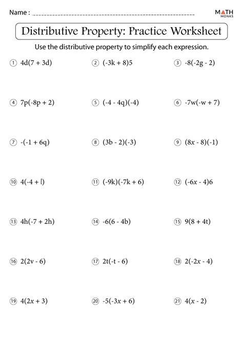 Distributive Property Worksheets With Answer Key Math Monks Simple Distributive Property Worksheet - Simple Distributive Property Worksheet