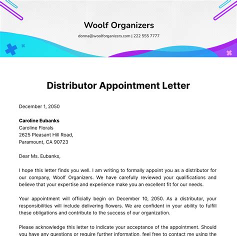 distributor appointment letter bing