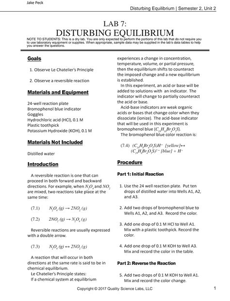 disturbing equilibrium lab answer key