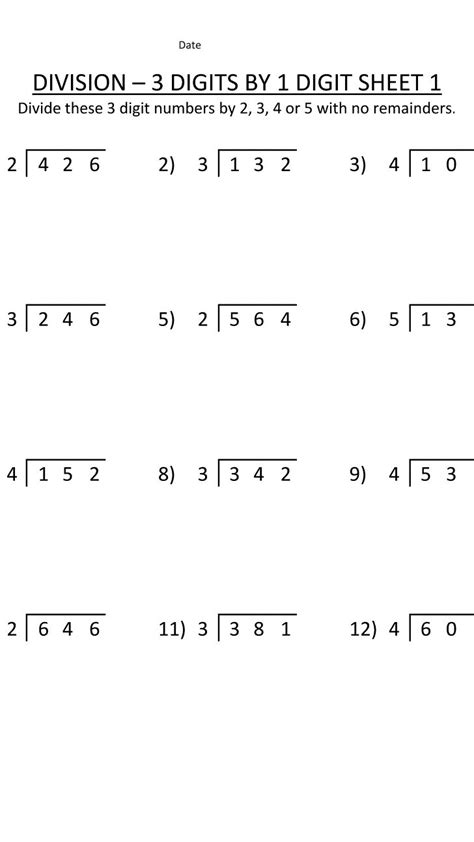 Divide 3 Digit Numbers By 1 Digit Numbers 3digit Division With Answers - 3digit Division With Answers