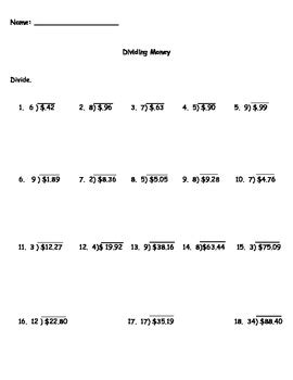 Divide Money Amounts Grade 5 Practice With Math Money Division Worksheet Grade 5 - Money Division Worksheet Grade 5