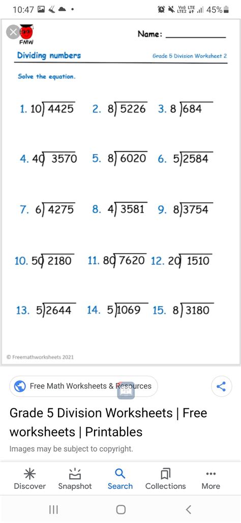Divide Sums For Class 5