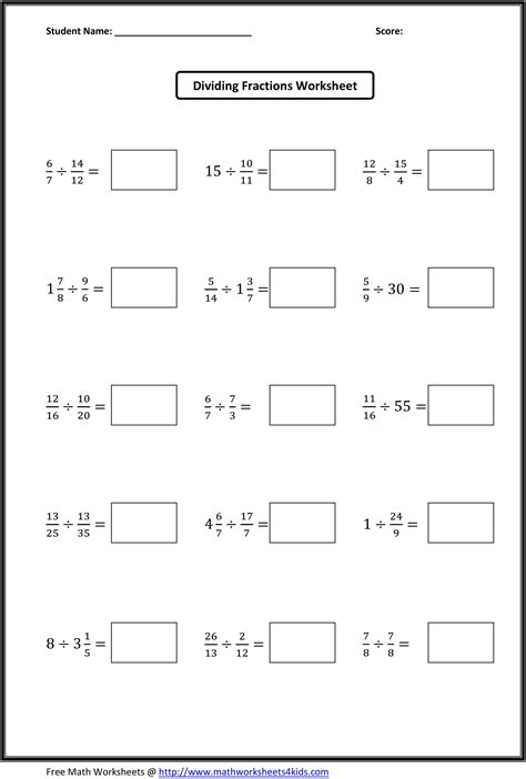 Dividing Fractions Worksheets Dividing Fractions Worksheet - Dividing Fractions Worksheet