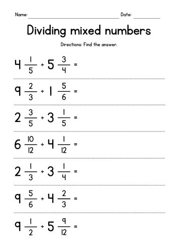 Dividing Mixed Numbers Worksheets Mixed Number Division Worksheet - Mixed Number Division Worksheet