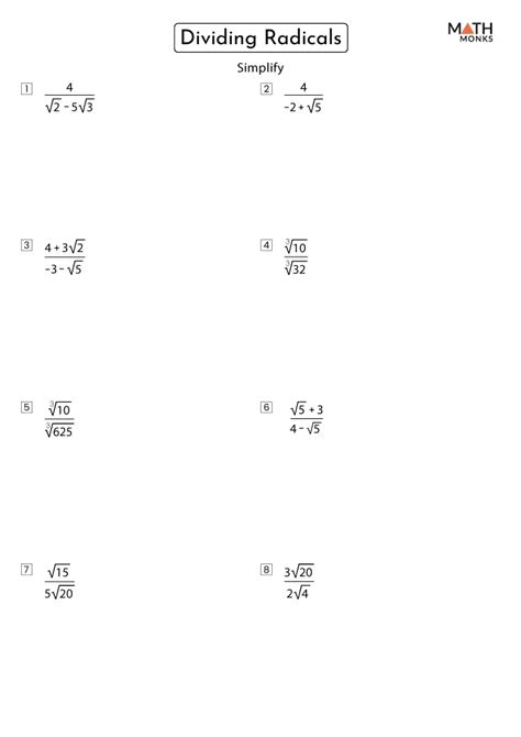 Dividing Radicals Worksheet