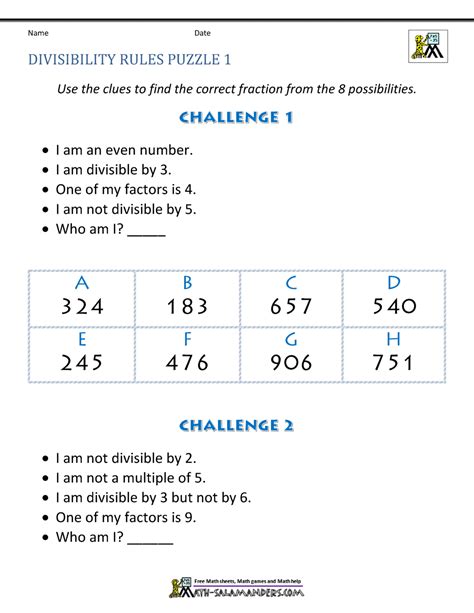 Divisibility Rules Practice Problems Answers
