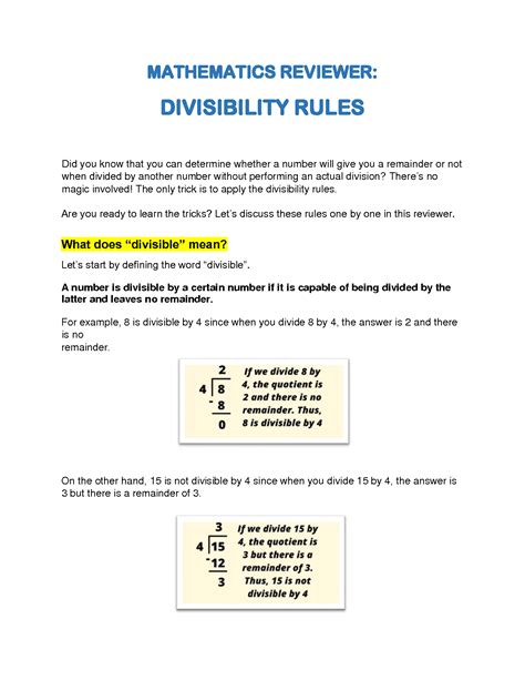 Divisibility Rules Question And Answer Set 1 Division Questions With Answers - Division Questions With Answers