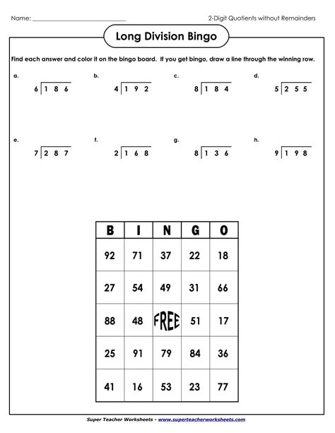 Division Bingo Cards Long Division Bingo - Long Division Bingo