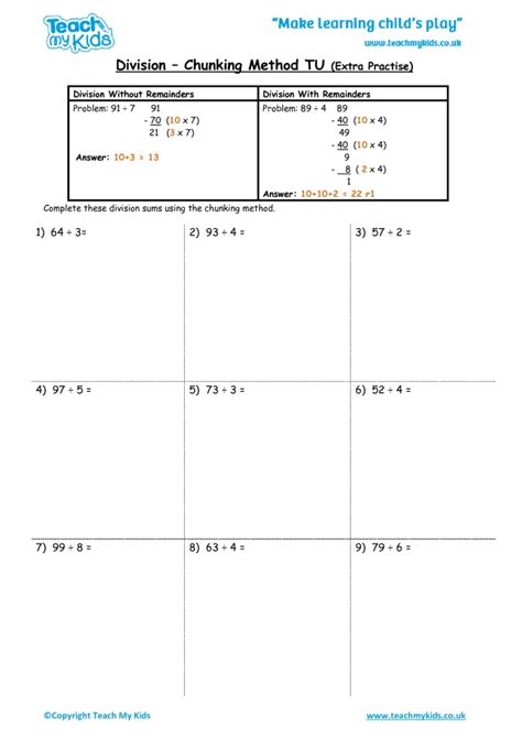 Division Chunking Method Worksheet Teaching Resources Chunks Worksheet For Kindergarten - Chunks Worksheet For Kindergarten