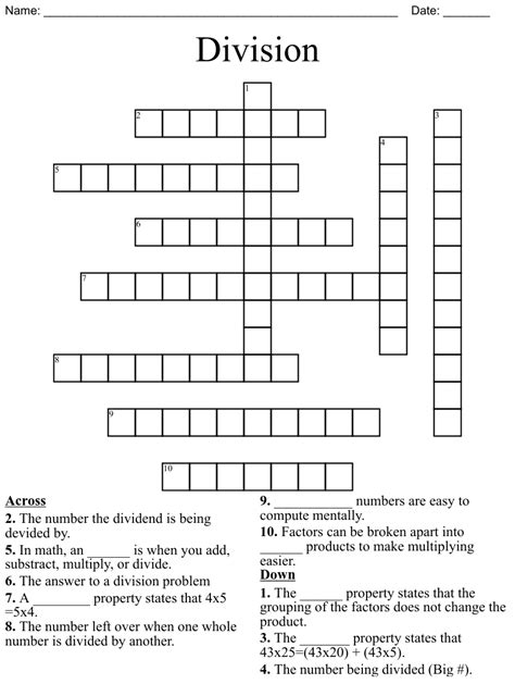 Division Crossword Puzzle Clue Division Crossword - Division Crossword