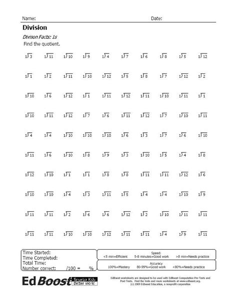 Division Facts Edboost Division Packet - Division Packet