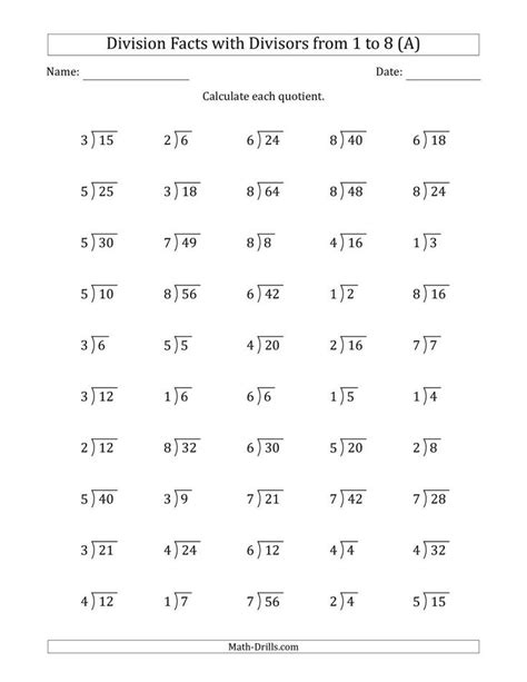 Division Facts With Long Division Symbol Update Division Facts Drill - Division Facts Drill