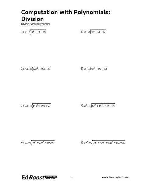 Division Of Polynomials By Monomials Worksheets Division Of Monomials - Division Of Monomials