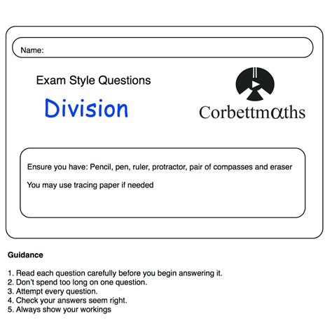 Division Practice Questions Corbettmaths Maths Division Worksheets - Maths Division Worksheets