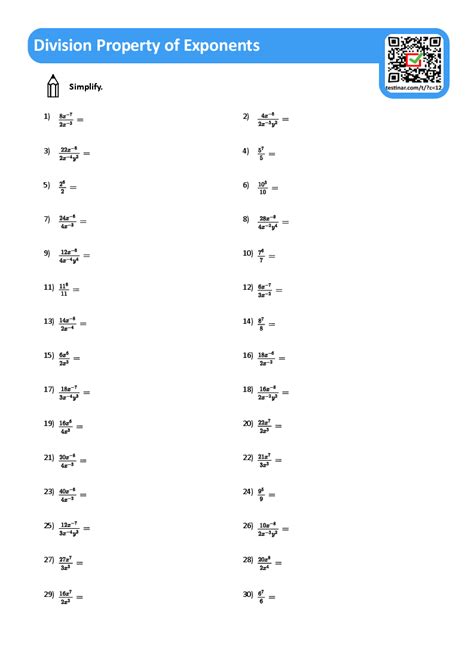 Division Properties Of Exponents Worksheets   Division Properties Of Exponents Printable Worksheets - Division Properties Of Exponents Worksheets