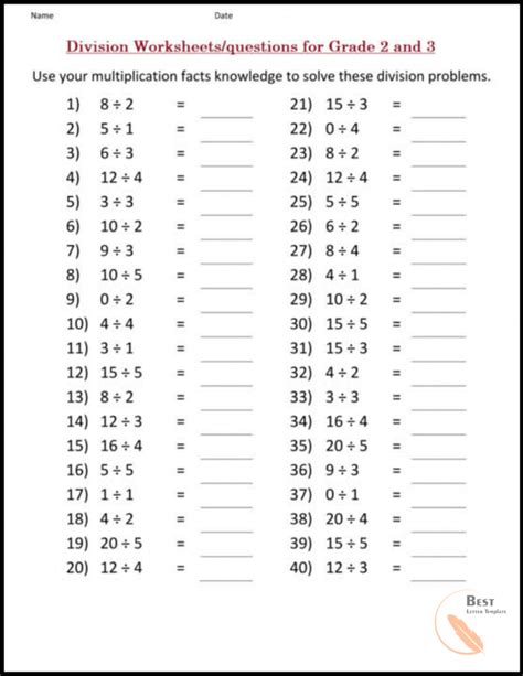 Division Questions For Class 2