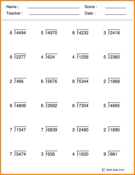 Division Questions For Class 5