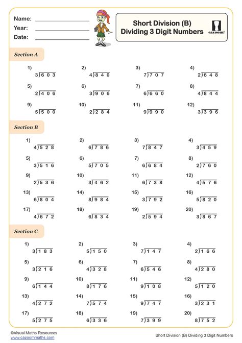 Division Worksheet For Class 3
