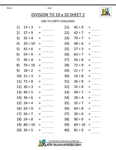 Division Worksheets 1 3 Or 5 Minute Drill Math Aids Division Drills - Math Aids Division Drills