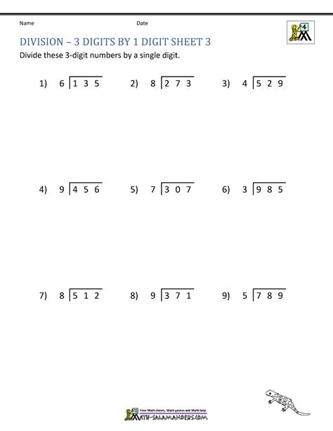 Division Worksheets Math Salamanders 3digit Division With Answers - 3digit Division With Answers