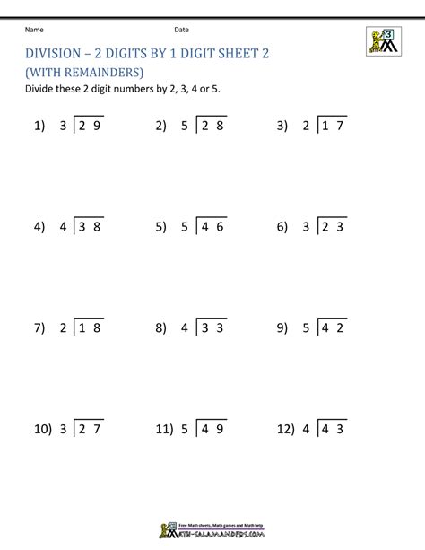 Division Worksheets Math Salamanders Two Digit Division Worksheet - Two Digit Division Worksheet