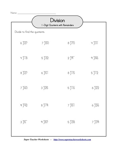 Division Worksheets Single Digit Division Worksheets 1 Digit Division Worksheets - 1-digit Division Worksheets