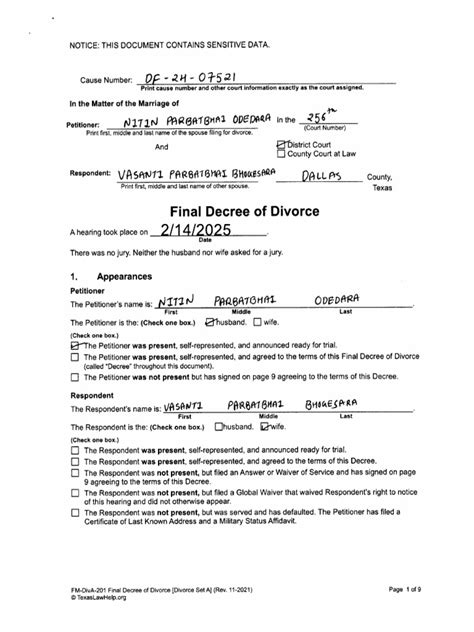 divorce documents texas