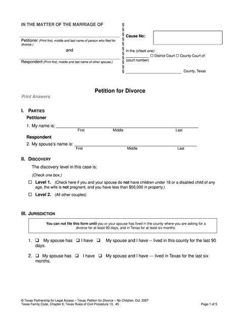 divorce paperwork texas