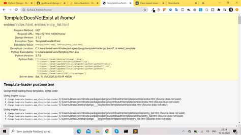 django TemplateDoesNotExist at /home/ entries/index.html, entries