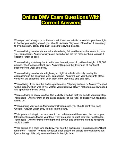 dmv exam questions and answers