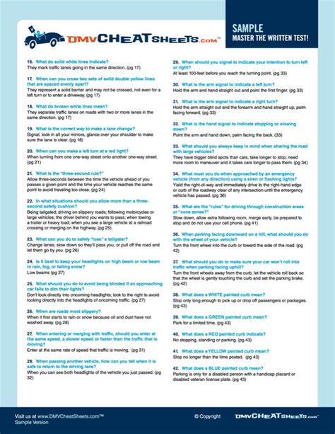 Dmv Test Cheat Sheet