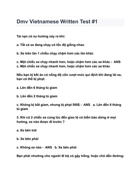 Dmv Written Test Vietnamese