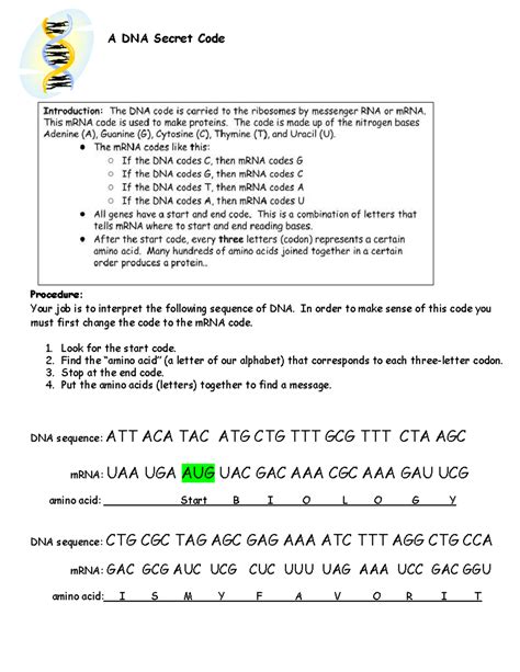 Dna Secret Code Answers