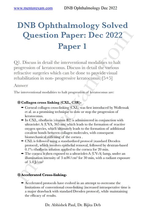 Dnb Question Papers Ophthalmology
