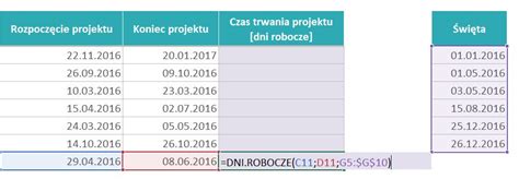 dni robocze excel