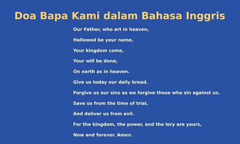 doa bapa kami dalam bahasa inggris