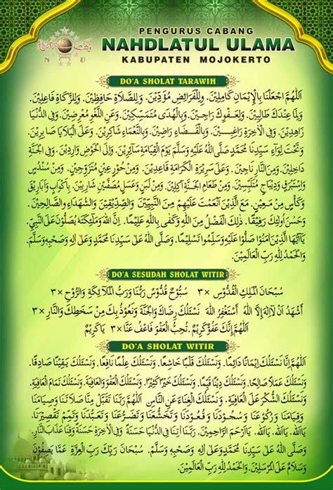 doa sholat tarawih dan witir lengkap nu