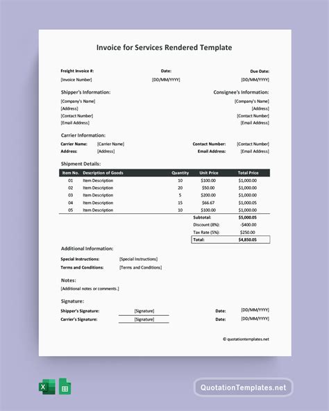 doc how write bill for services rendered free example invoice excel