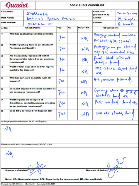 dock audit checklist samples
