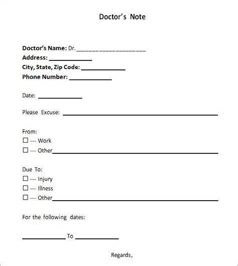 Doctors Note Template Pdf