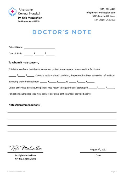 Doctors Sick Note Sample