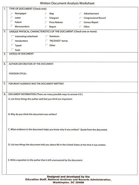 Document Analysis National Archives Primary And Secondary Source Worksheet - Primary And Secondary Source Worksheet