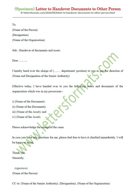 Document Handover Letter Format