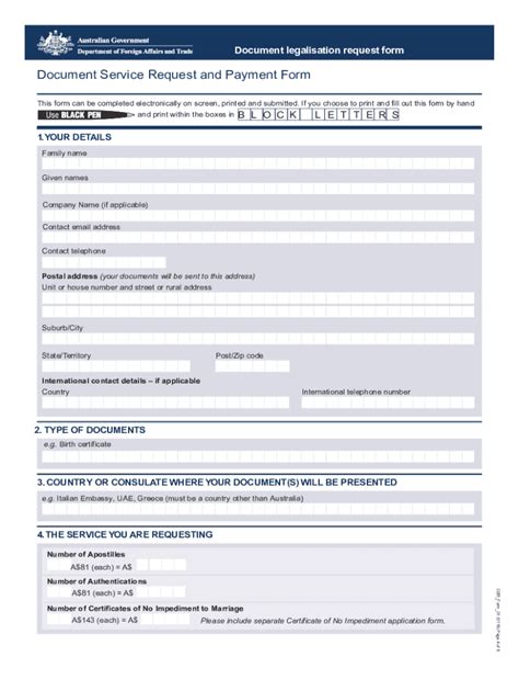 Document Legalisation Request Form Effective From 1