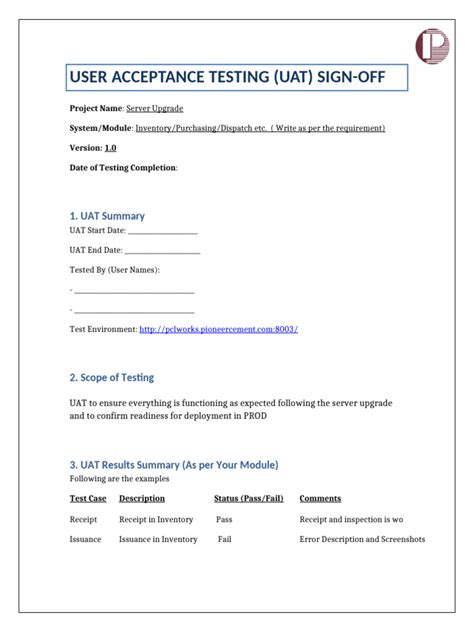 Document Template For Uat Sign Off